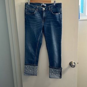 Zara Basic Z1975 Denim cuffed skinny with pearls